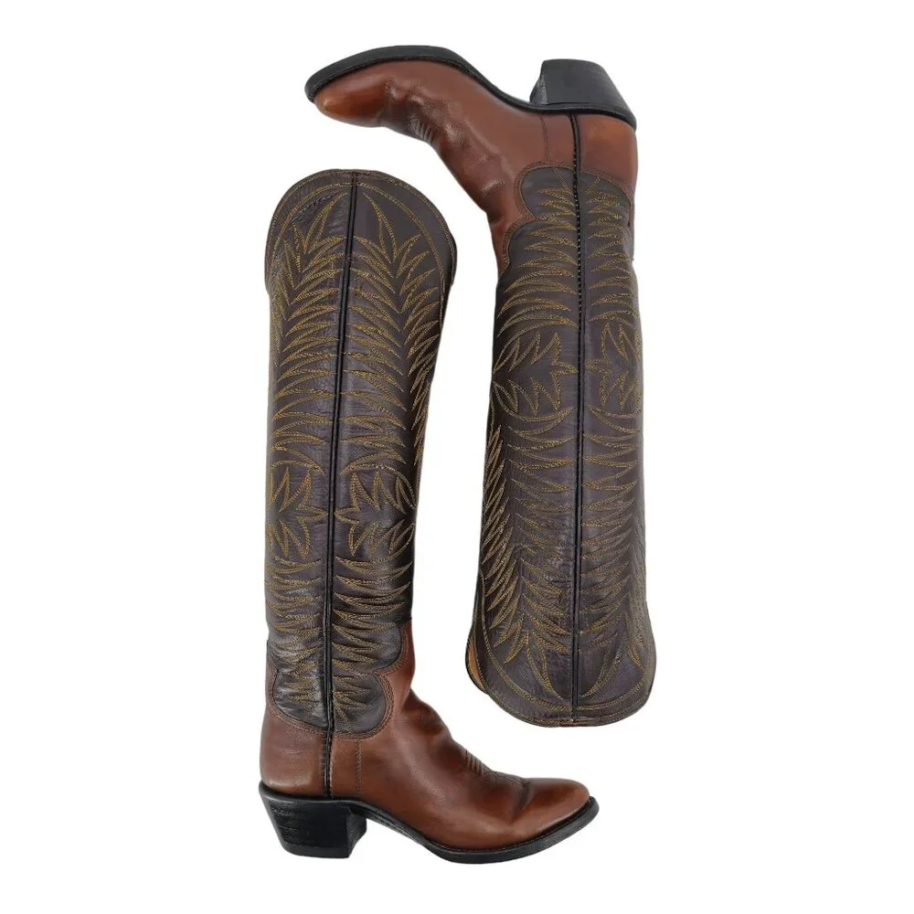 Vintage Paul Bond Tall Custom Womens Size 6B Brown Leather Cowboy Western Boots - Picture 9 of 15